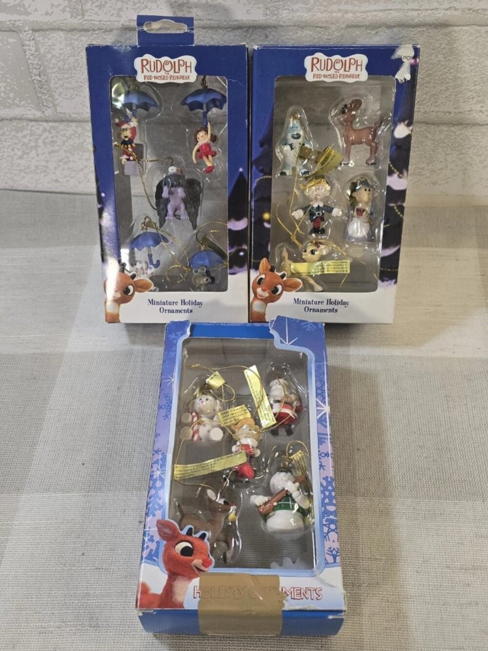 Enesco Rudolph Mini Miniature Christmas Ornaments Lot ~ 3 Sets w/ Box ~ 15 Total